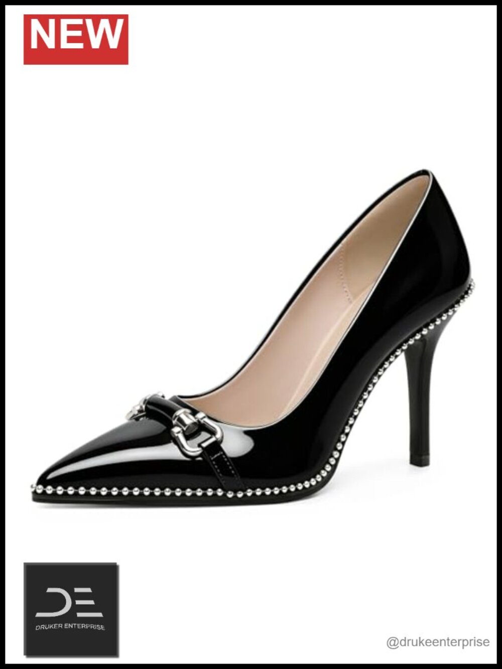 Beaded Pointed Toe High Heel Pumps with Buckle Bow - Stilettos Dress Shoes